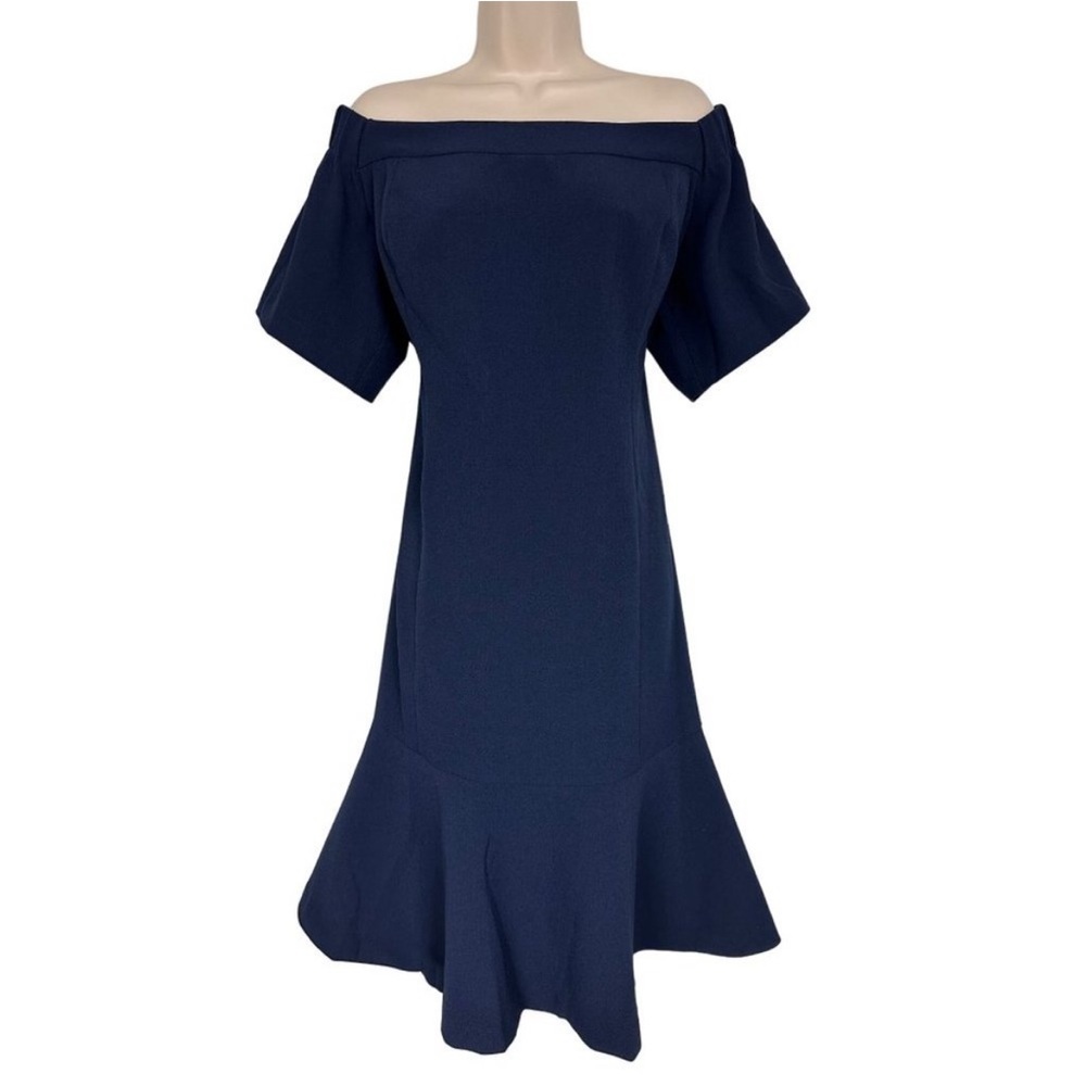Size 20 / 2X VINCE CAMUTO NAVY BLUE OFF-SHOULDER FLOUNCE HEM DRESS Plus Size